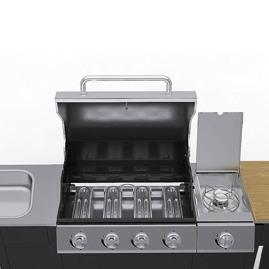 Gasgrill 4+1 Brenner Schwarz 204cm Grillwagen Seitenkocher