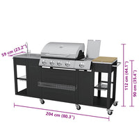 Gasgrill 4+1 Brenner Schwarz 204cm Grillwagen Seitenkocher