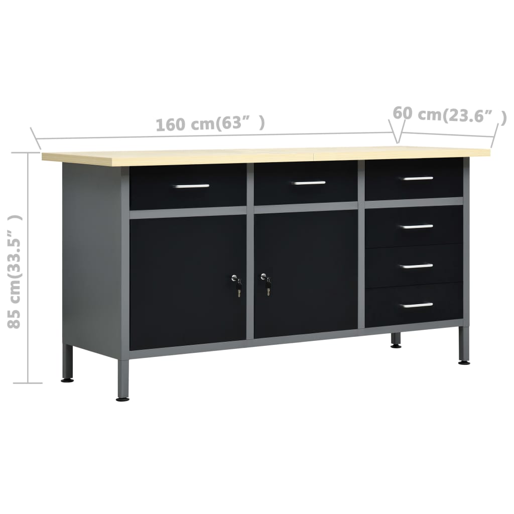 Werkbank 160x60x85cm Schubladen Schraenke Werkzeugwaende Stahl Holz 500kg
