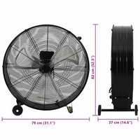 Trommelventilator Industriell 77 cm 187 W Standventilator Rollen 3 Stufen