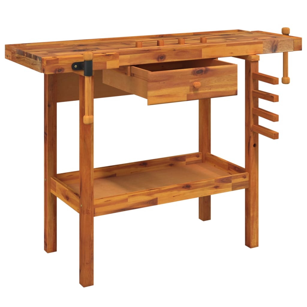 Werkbank Schubladen Schraubstöcken 124x52x83 cm Akazienholz massiv