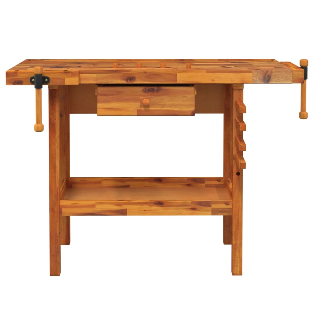Werkbank Schubladen Schraubstöcken 124x52x83 cm Akazienholz massiv