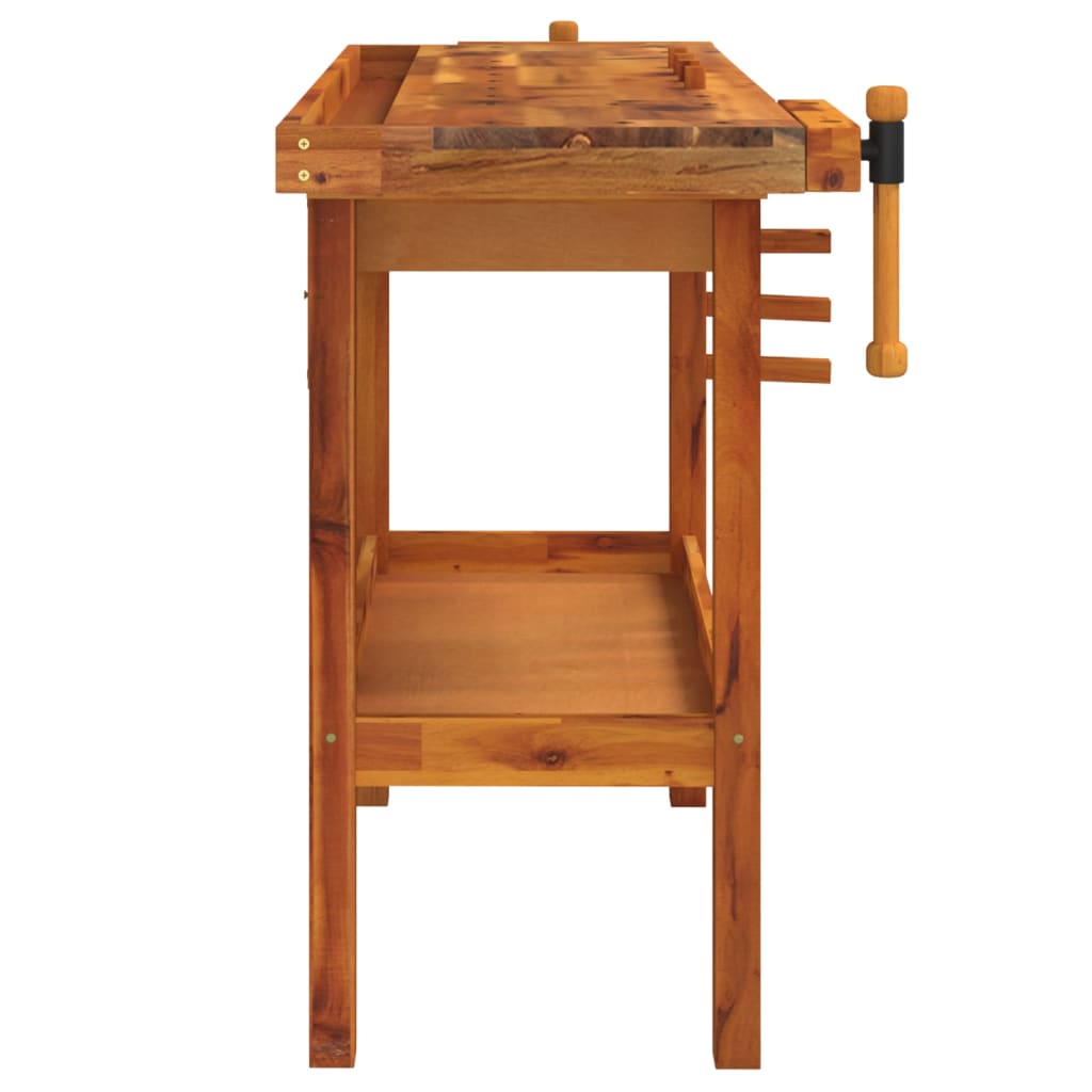 Werkbank Schubladen Schraubstöcken 124x52x83 cm Akazienholz massiv