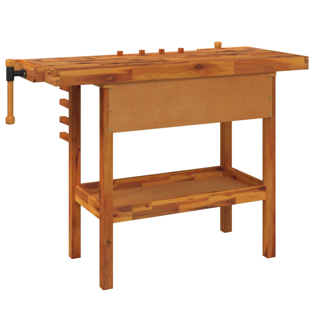 Werkbank Schubladen Schraubstöcken 124x52x83 cm Akazienholz massiv