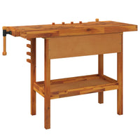 Werkbank Schubladen Schraubstöcken 124x52x83 cm Akazienholz massiv