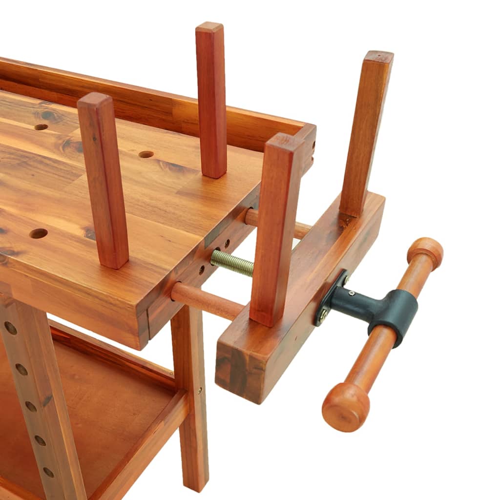 Werkbank Schubladen Schraubstöcken 124x52x83 cm Akazienholz massiv