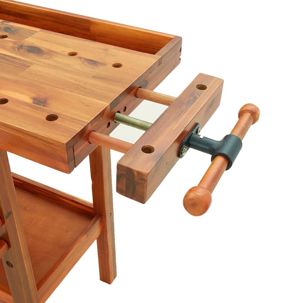 Werkbank Schubladen Schraubstöcken 124x52x83 cm Akazienholz massiv