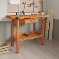 Werkbank Schubladen Schraubstöcken 124x52x83 cm Akazienholz massiv