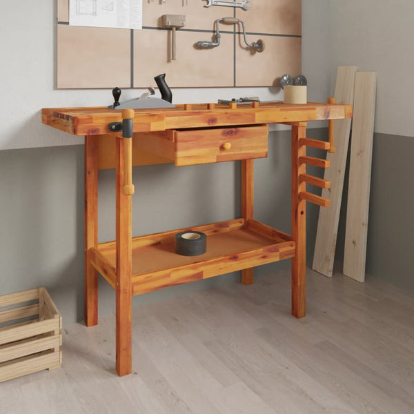 Werkbank Schubladen Schraubstöcken 124x52x83 cm Akazienholz massiv
