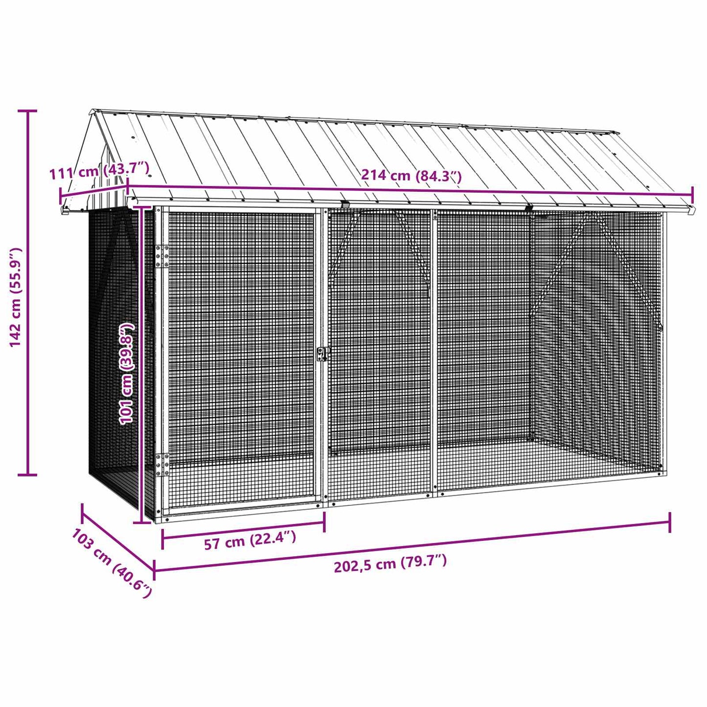 Vogelkäfig Anthrazit 227x112x141 cm Verzinkter Voliere Vogelhaus