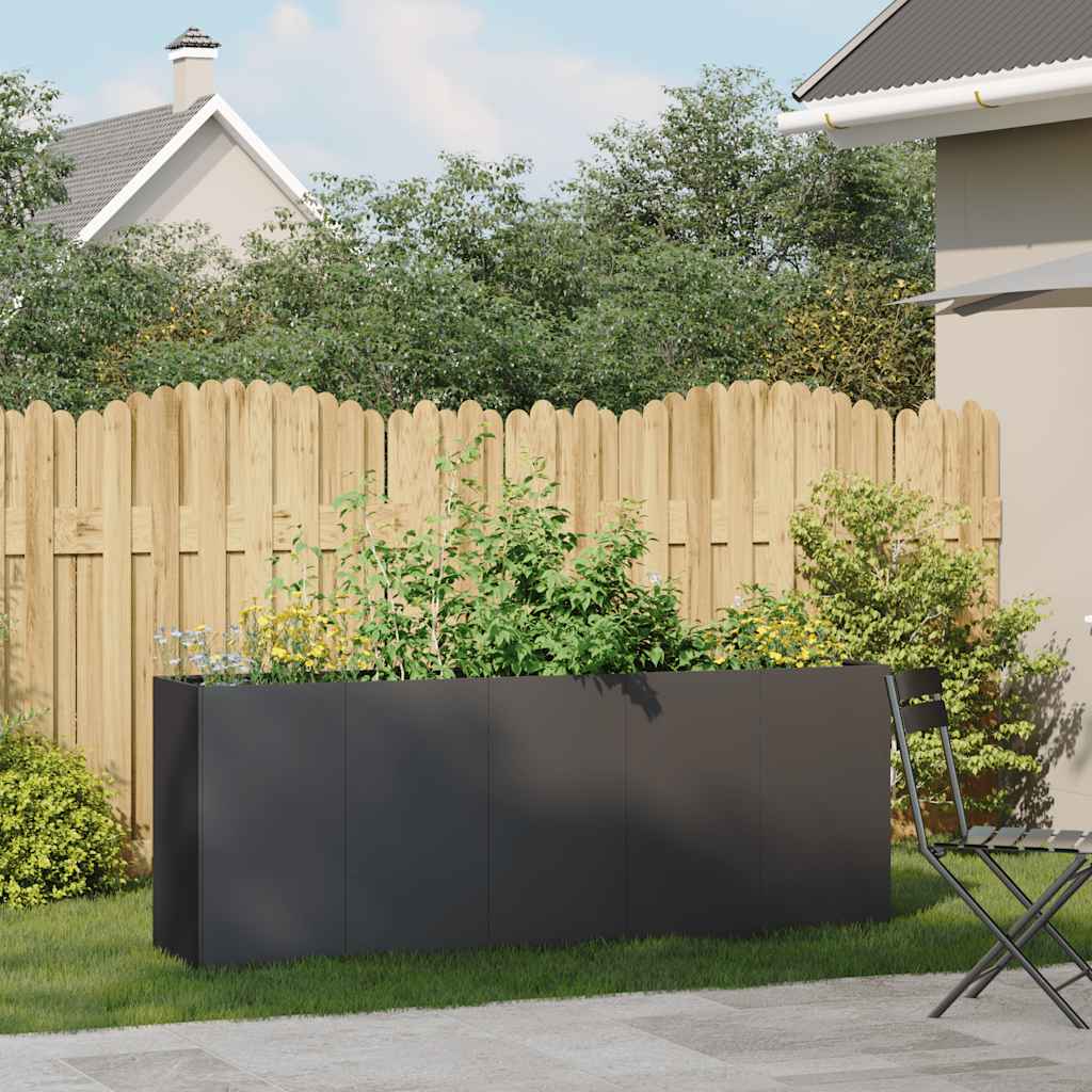 Pflanzkuebel Schwarz 200x40x80 cm Kaltgewalzter Stahl Hochbeet Garten