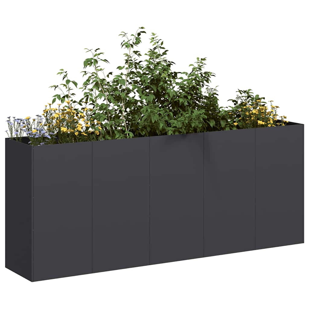 Pflanzkuebel Schwarz 200x40x80 cm Kaltgewalzter Stahl Hochbeet Garten