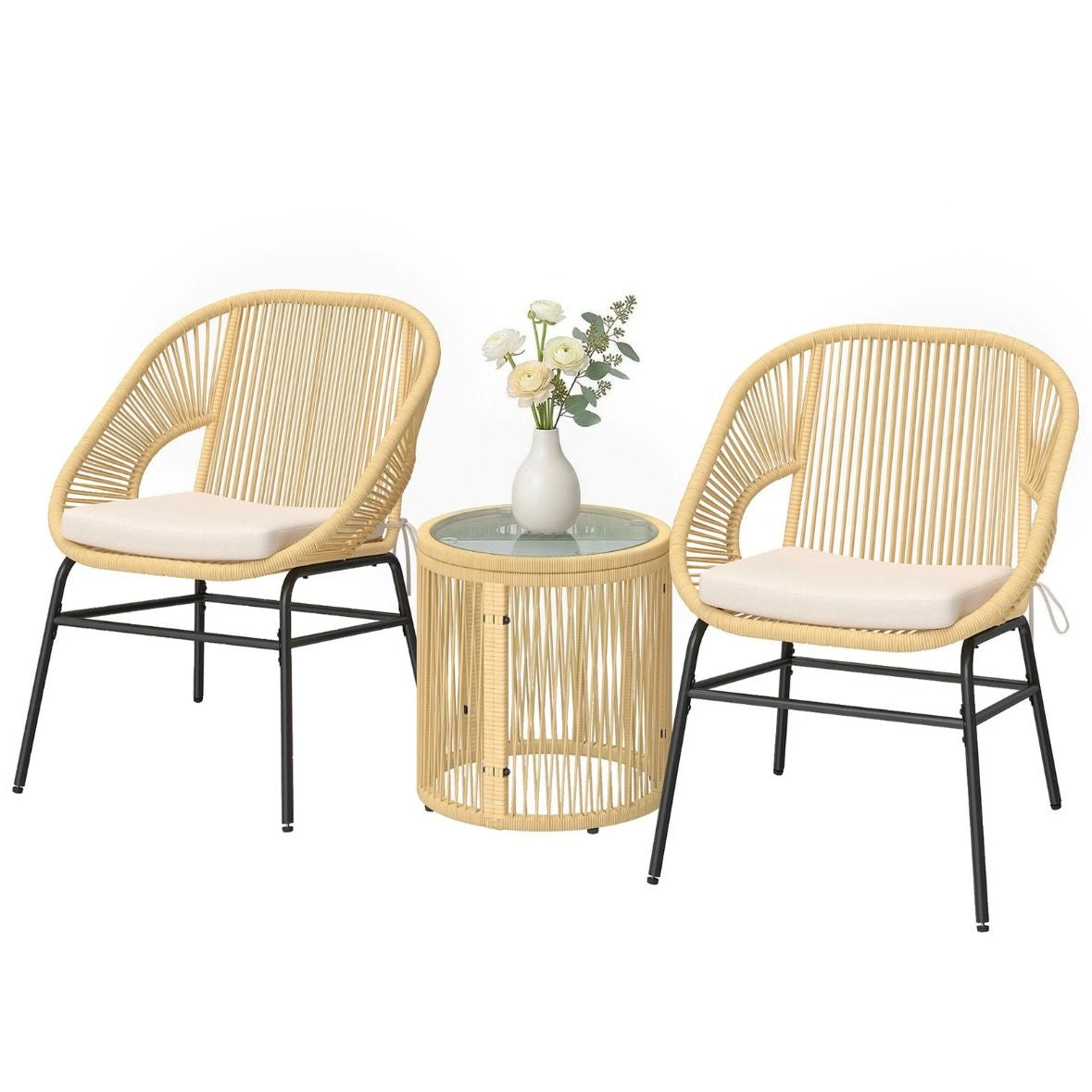 3tlg Rattan Bistroset Gartenmöbel Set 2 Gartenstühle Möbelset