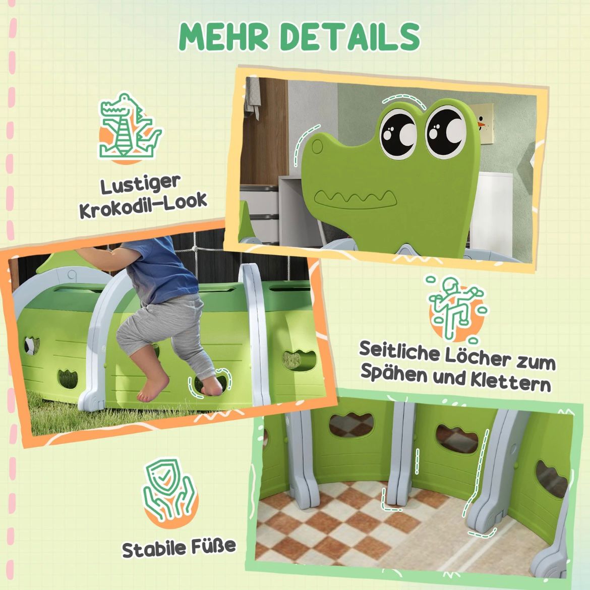 Krabbeltunnel Kinderspielzeug Spieltunnel 194cm Krokodiltunnel