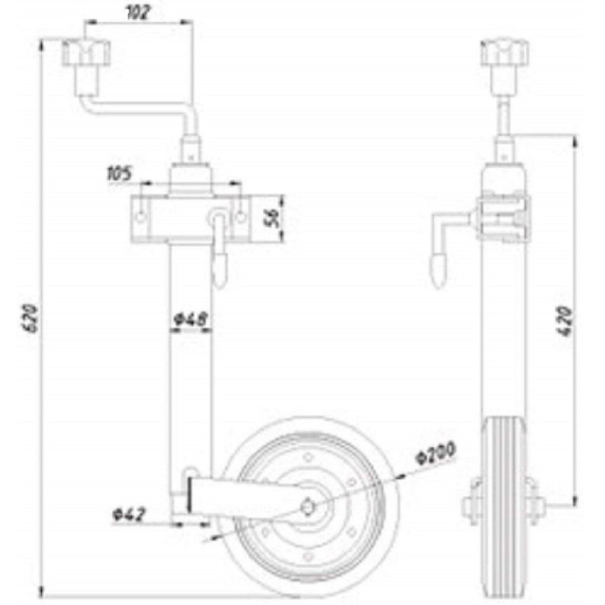 Schwerlaststützrad 650kg Kurbel