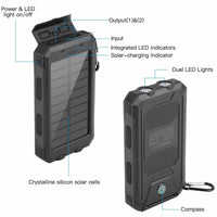 Solar Powerbank 30000mAh Ladegerät Batterie LED 2 USB