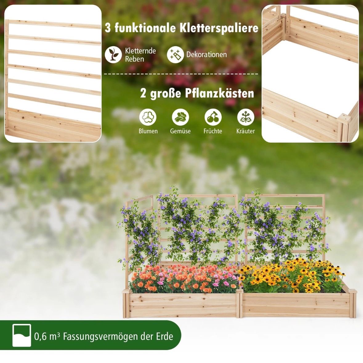 Hochbeet Rankgitter Spalier Blumenkasten Pflanzkasten Tannenholz