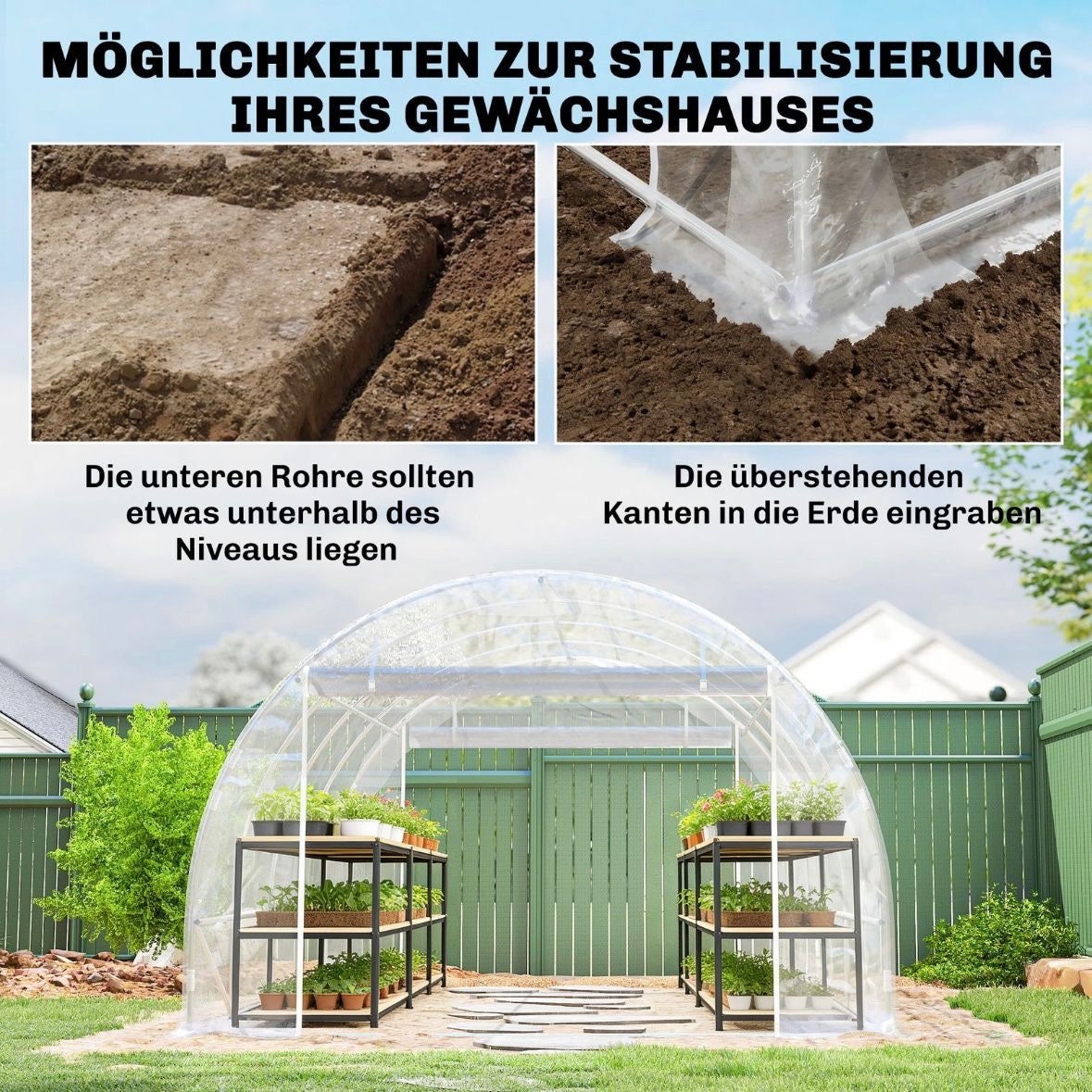 Gewächshaus ca. 4x3x2m Foliengewächshaus Reißverschlusstür Garten
