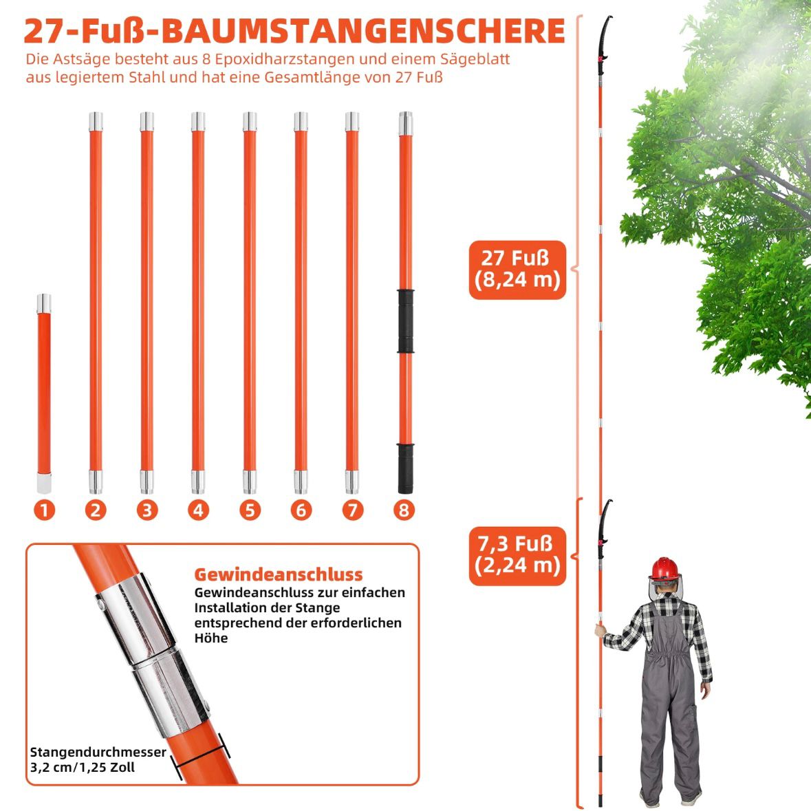 Teleskop Astsäge Baumsäge Teleskopstange Gartensäge