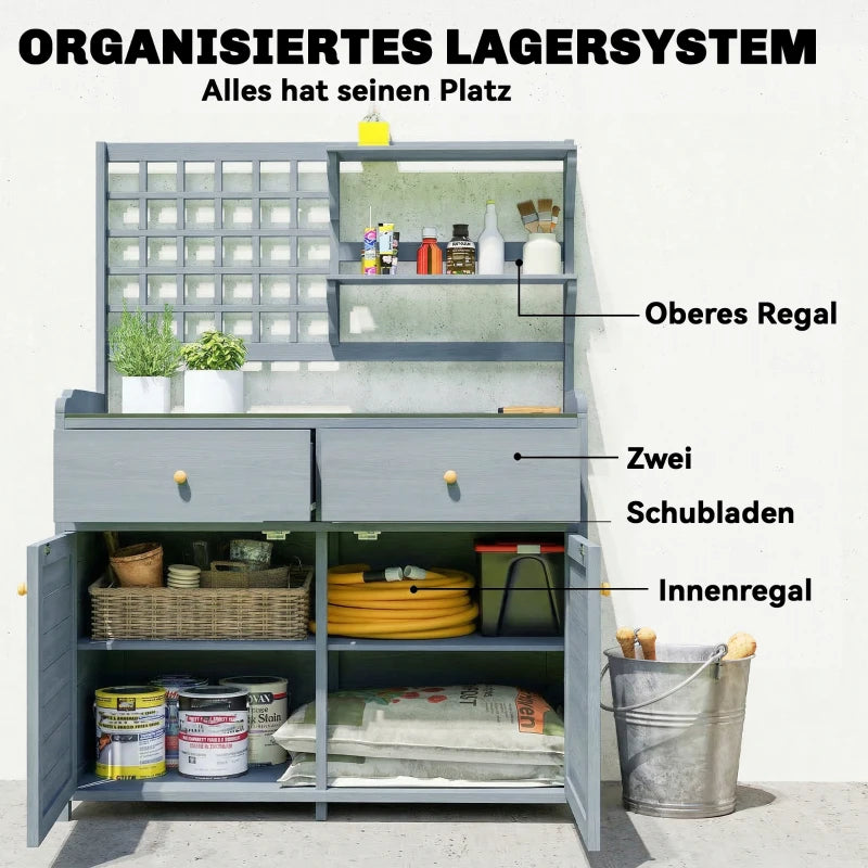 Pflanztisch Unterschrank Gartenschrank Arbeitsplatte 2 Schubladen
