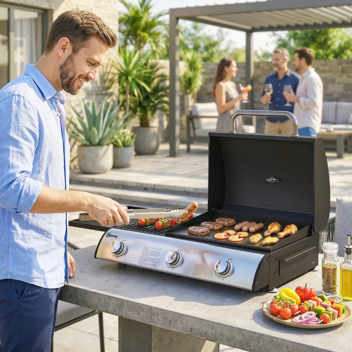 Gasgrill Tragbar Tischgrill Seitentisch Bratenplatte