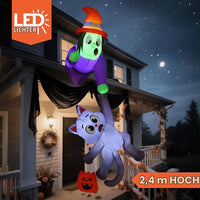 Halloween Aufblasbare Dachdekoration Hexe Katze XXL 244cm Gebläse