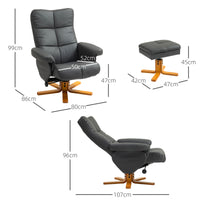 Relaxsessel Sessel mit Hocker Fußhocker Kunstleder Dunkelgrau