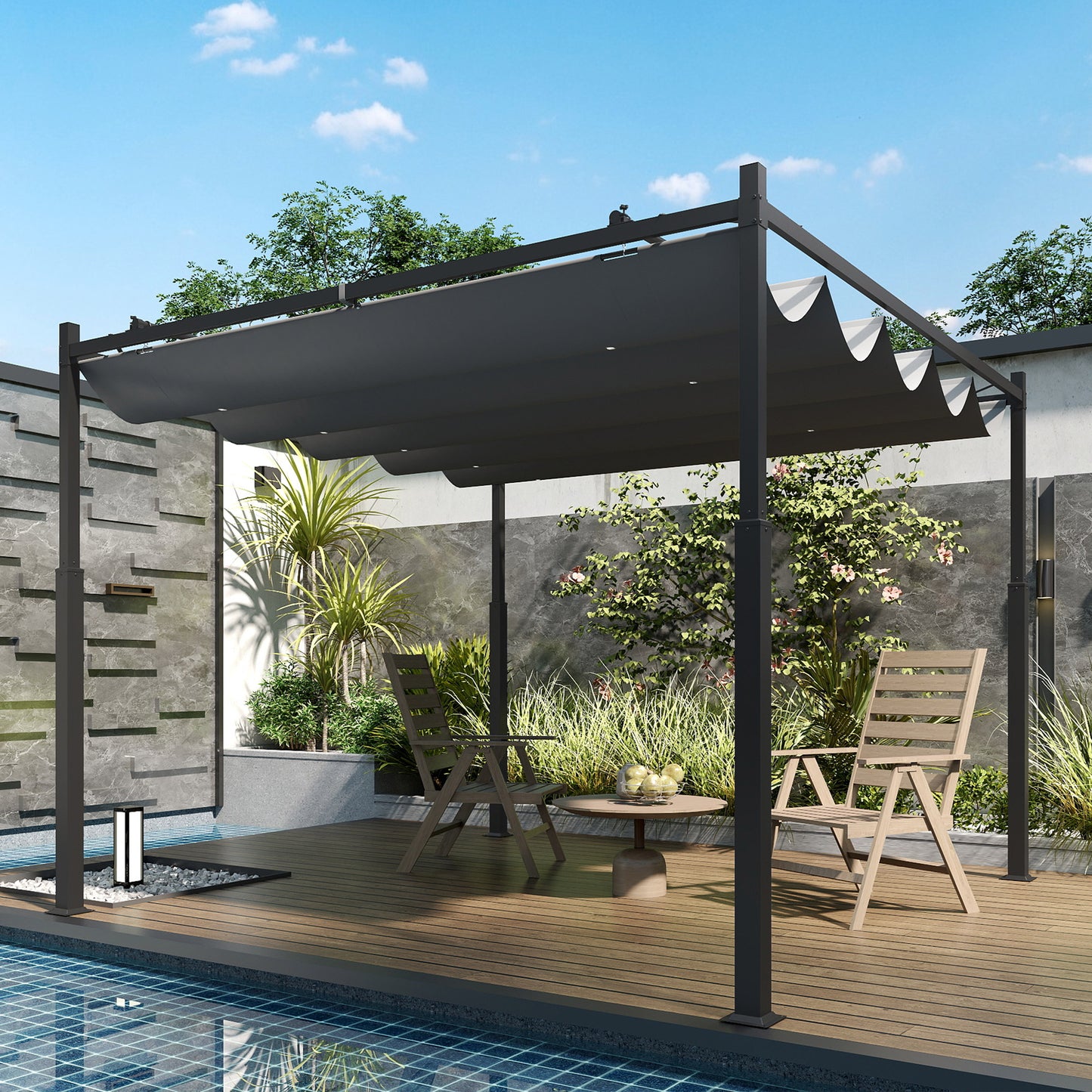 Pergola 3x3 m Freistehend Terrassenüberdachung Schiebedach UV-beständig