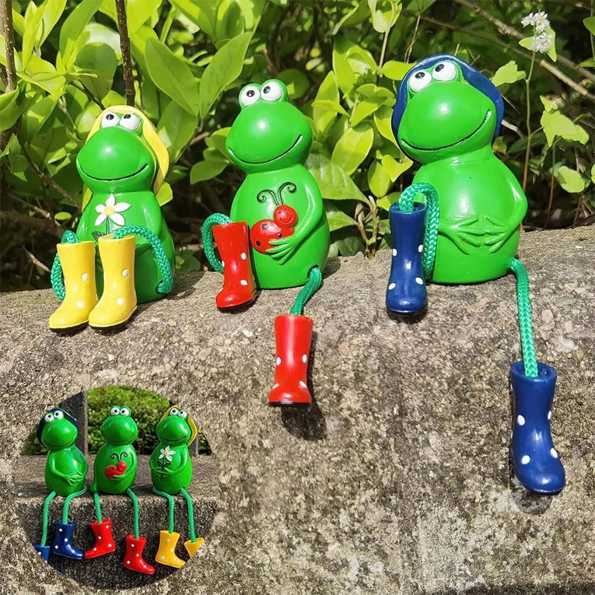 3x Frosch Figuren Garten Deko Frösche Miniteich Deko Set Gartendeko