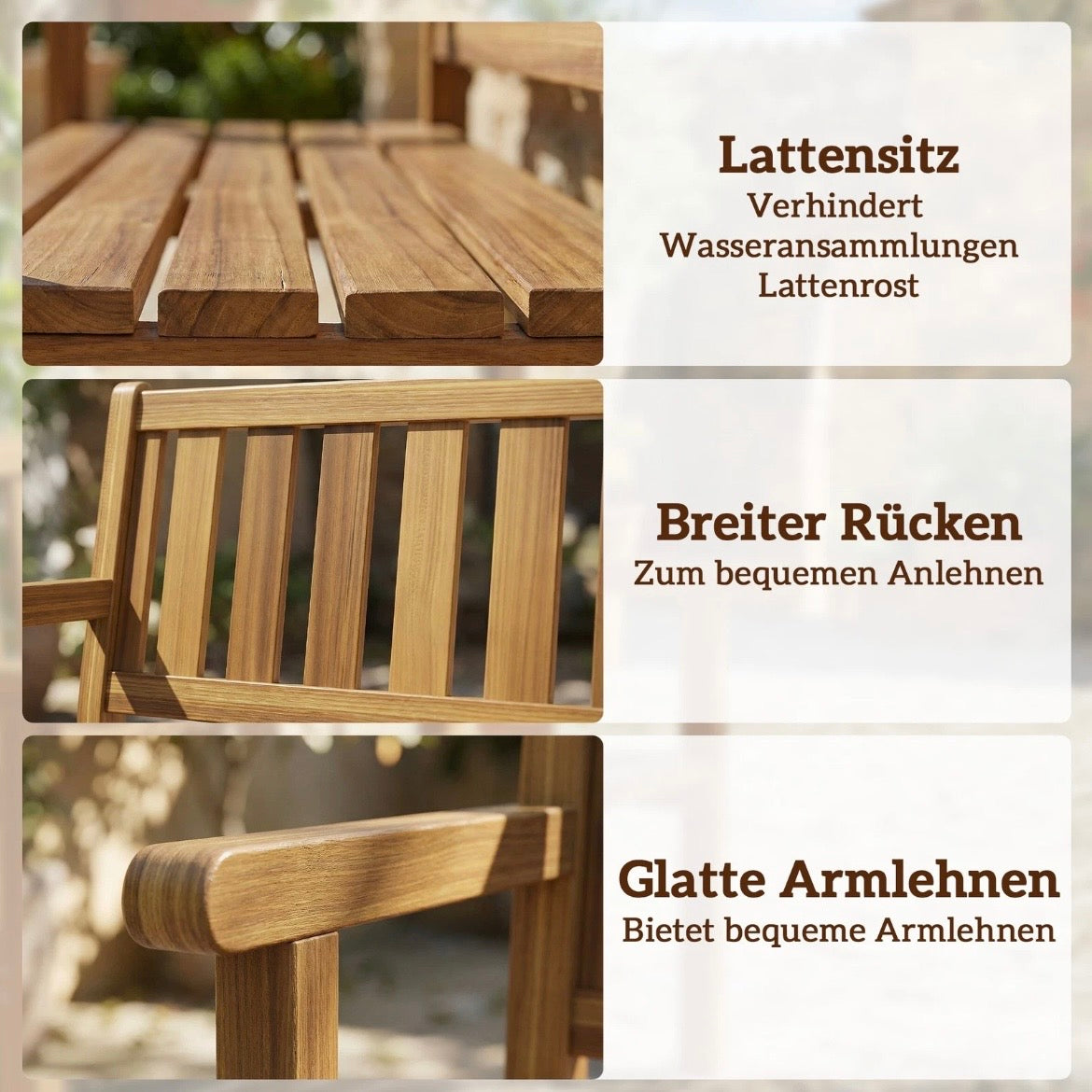 Gartenbank 3-Sitzer Wetterfest Holzbank Rückenlehne Gartenmöbel