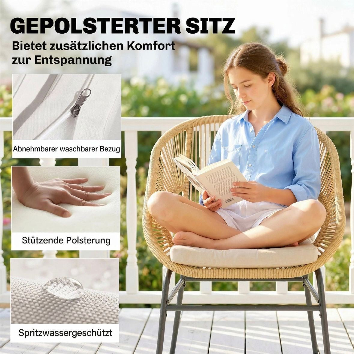 3tlg Rattan Bistroset Gartenmöbel Set 2 Gartenstühle Möbelset