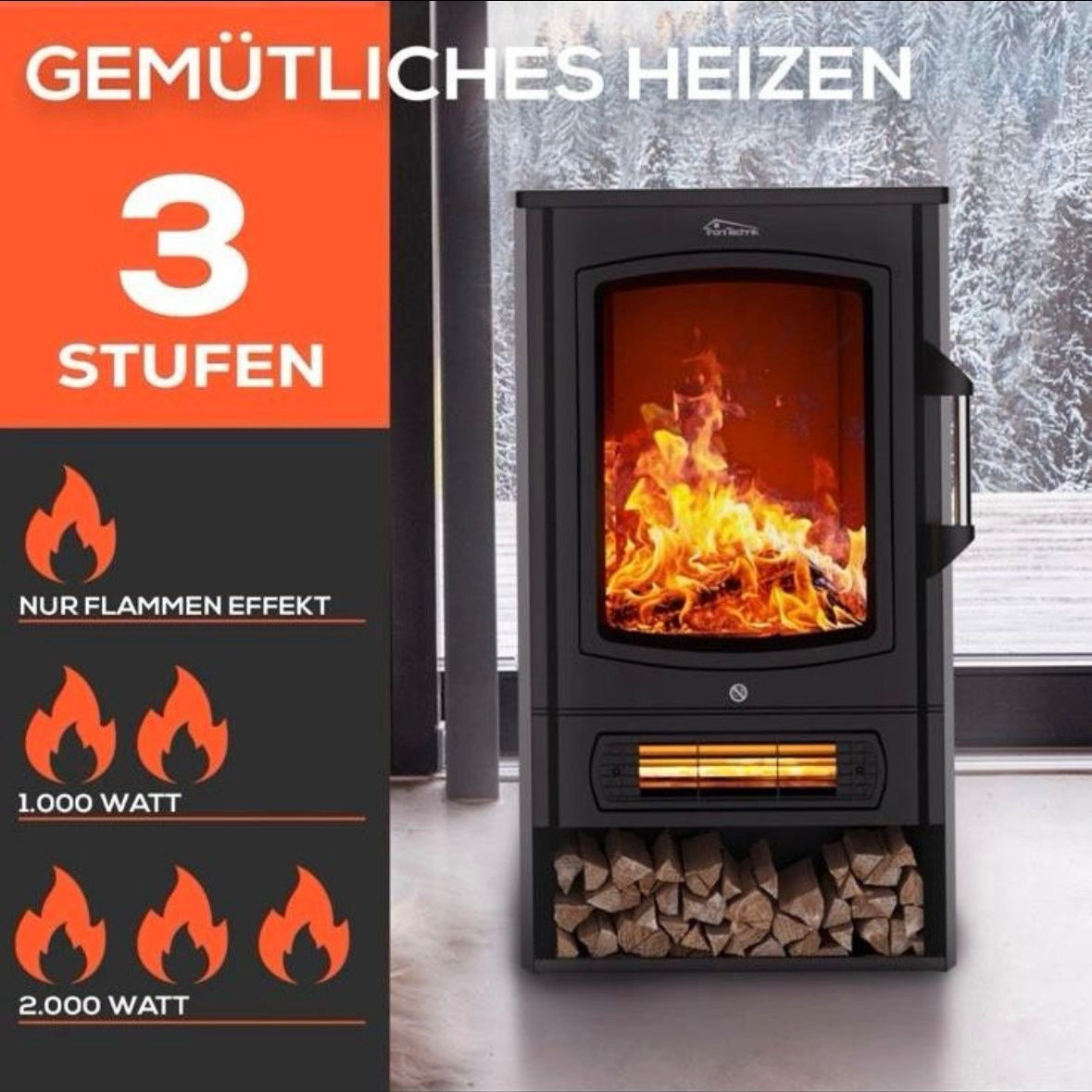Elektrokamin Kaminofen Heizgerät Modern 2kW