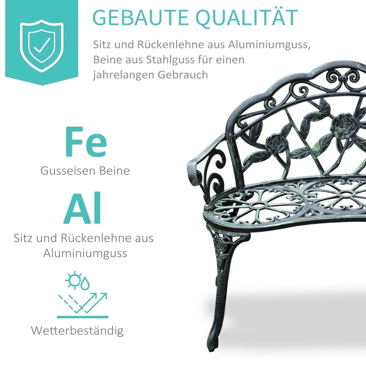 Metall Gartenbank Sitzbank Bank Gartenmöbel 2-Sitzer Blumenbank