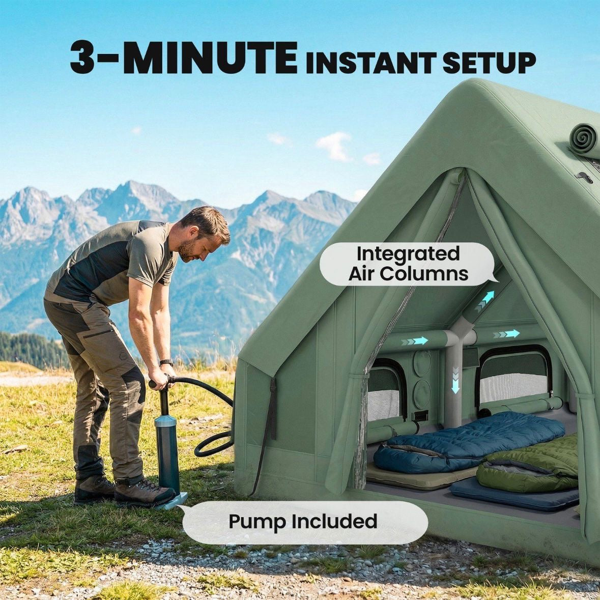 Aufblasbares Zelt 8-10 Personen Camping Campen Outdoor