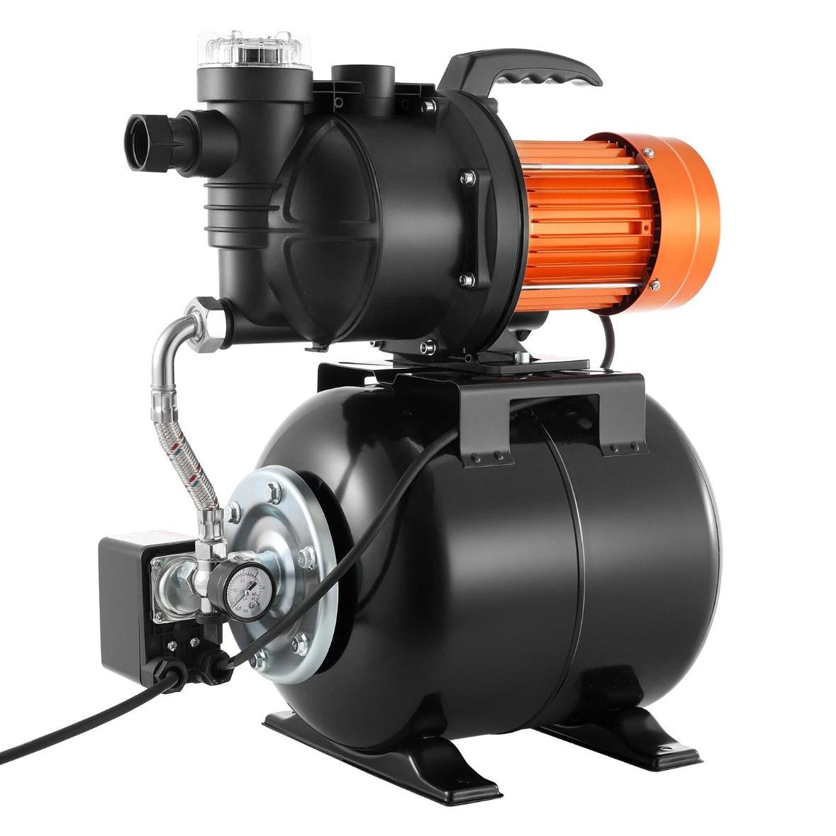 1100W Flachbrunnenpumpe mit Druckbehälter 5300 l/h Jetpumpe mit Filter