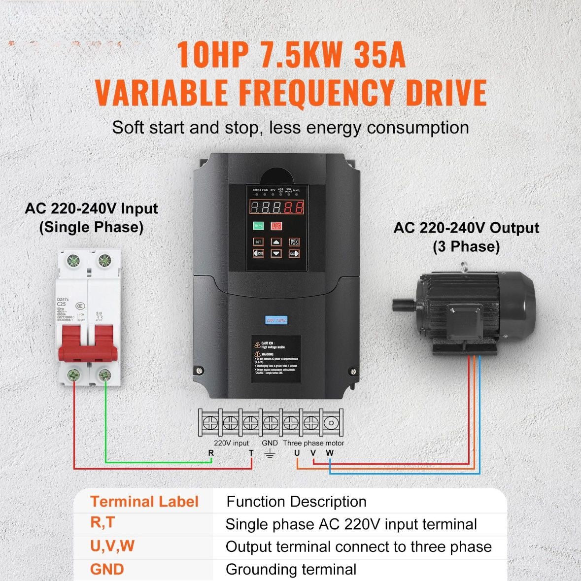 Frequenzumrichter VFD 7,5kW 220V 3-Phasen Umrichter