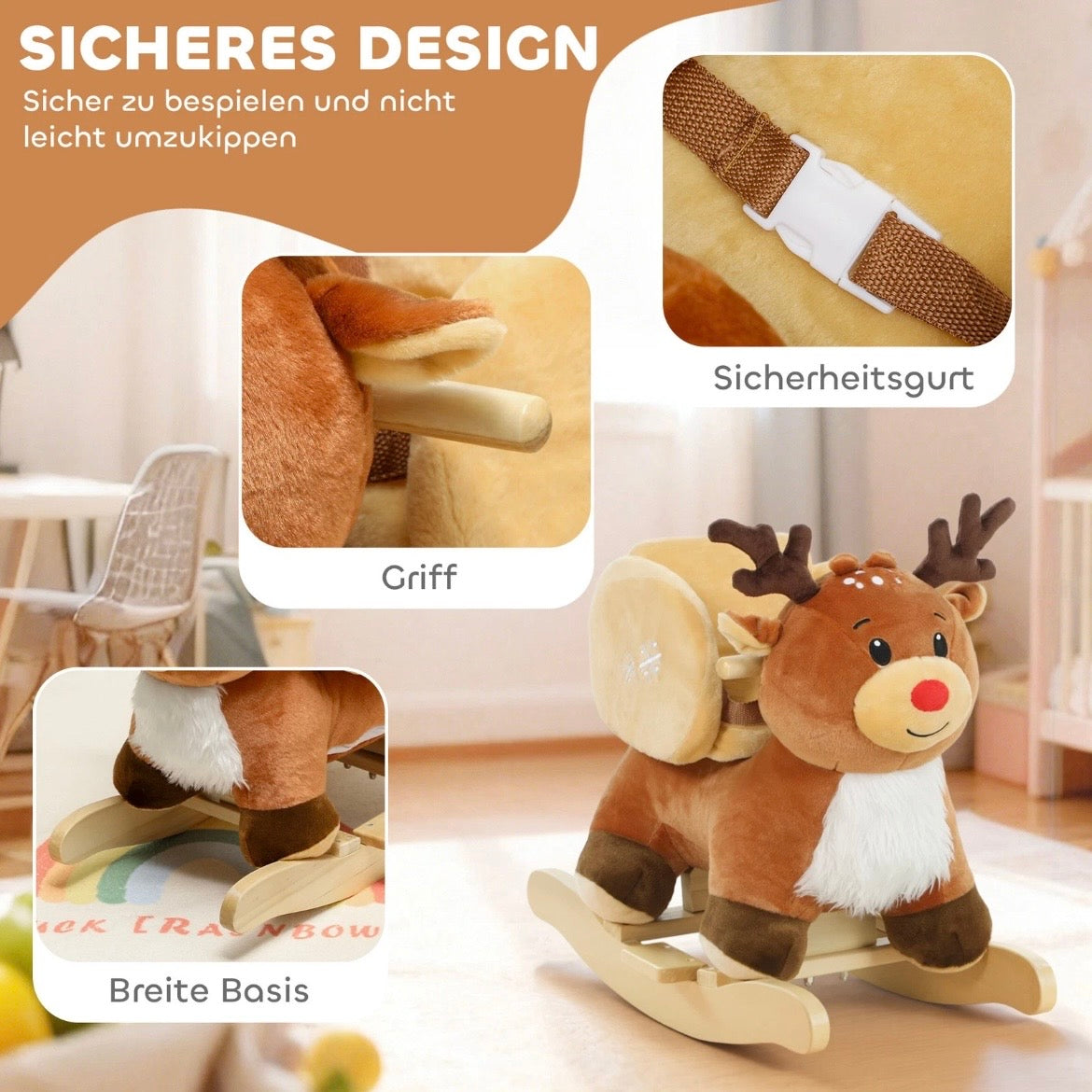 Kinder Schaukelpferd Baby Schaukeltier Rentier Schaukel