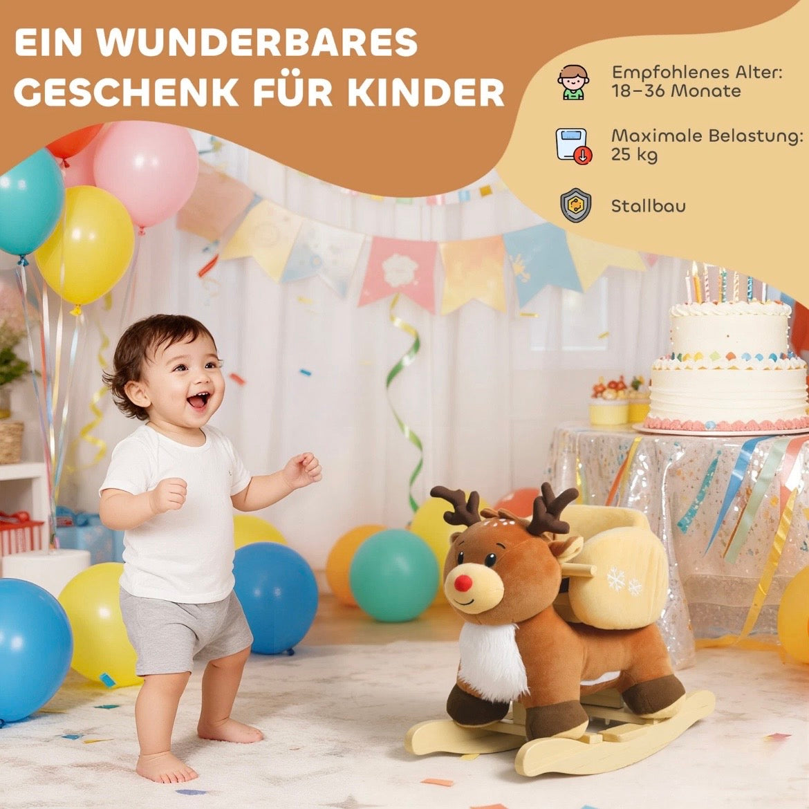 Kinder Schaukelpferd Baby Schaukeltier Rentier Schaukel