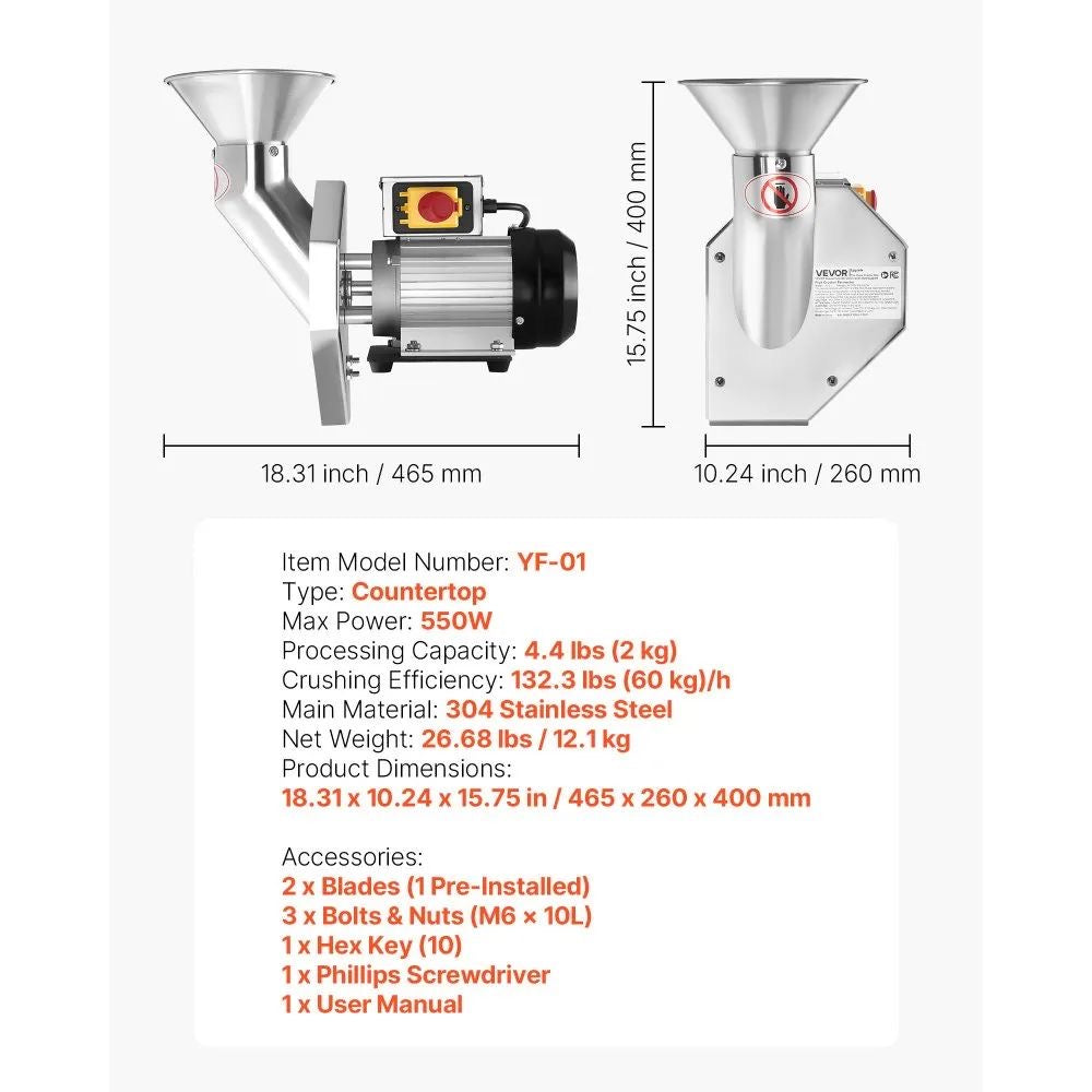 Obstmühle Äpfel 550W Obsthäcksler Obstzerkleinerer Häcksler Mühle