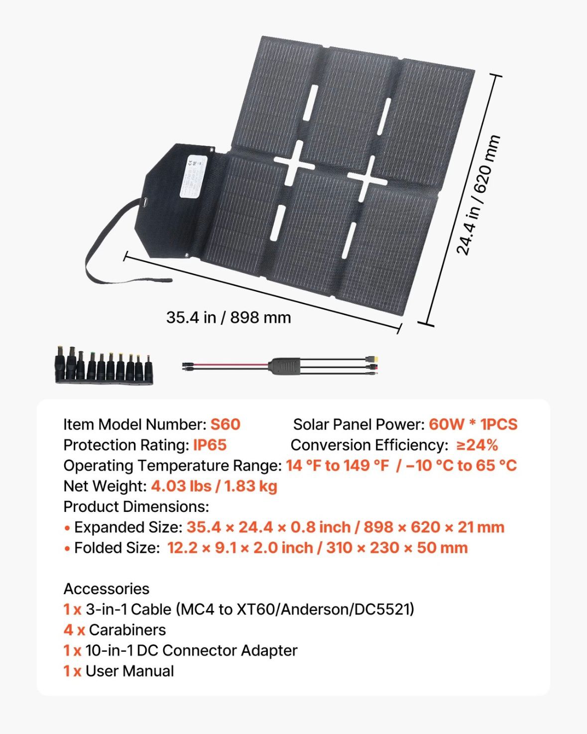 Faltbares Solarpanel 60W Tragbares Solarmodul 16BB