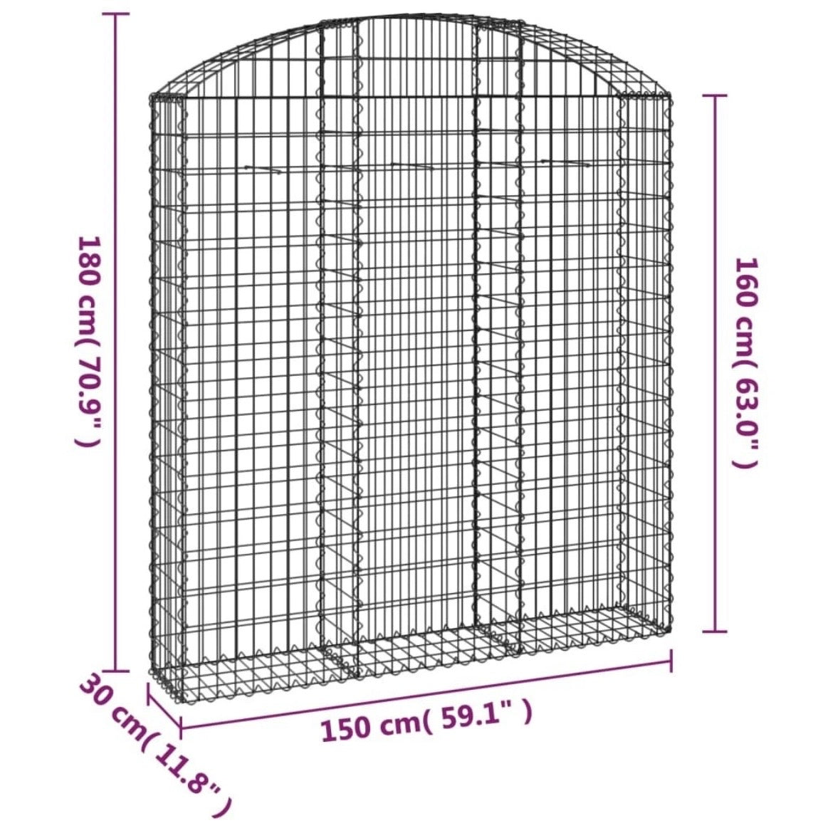 Gabionenkorb Hochbogen Steinkorb Gabione Gartenzaun Draht 150x30x180cm