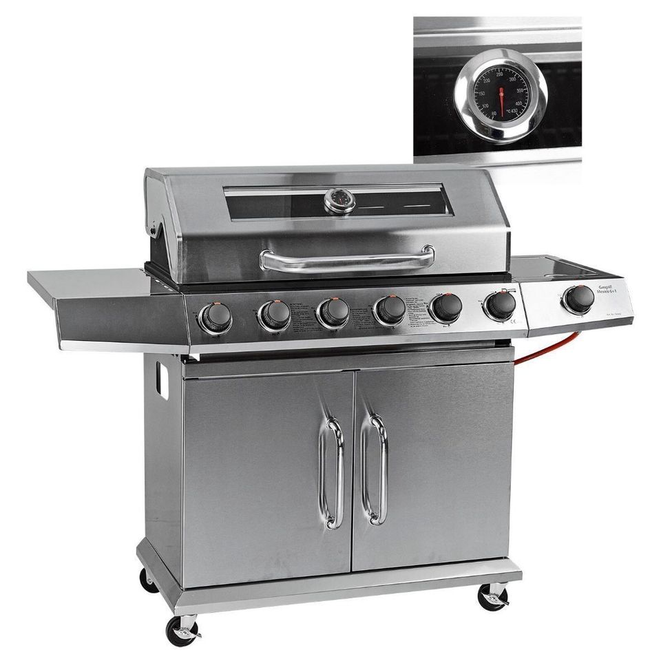 Gasgrill Grillwagen 7 Brenner 19,3 kW Edelstahl Thermometer