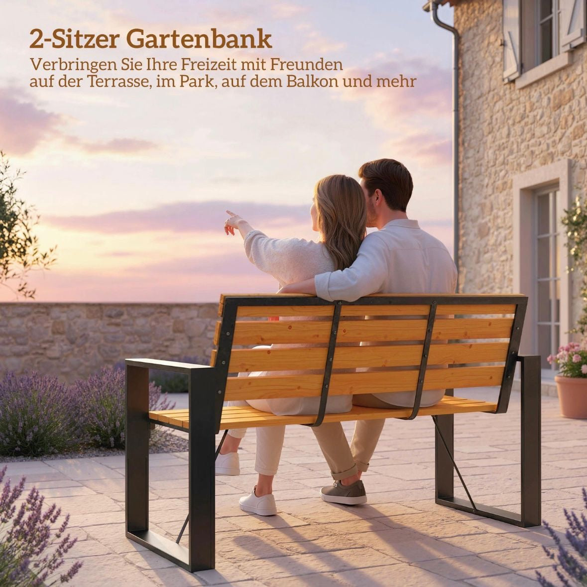 Gartenbank 2 Sitzer Holzbank  Lamelldesign Sitzbank