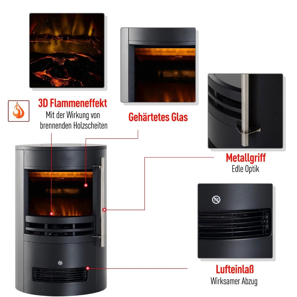 LED Elektrokamin Wandkamin Standkamin Kaminofen mit Flammeneffekt