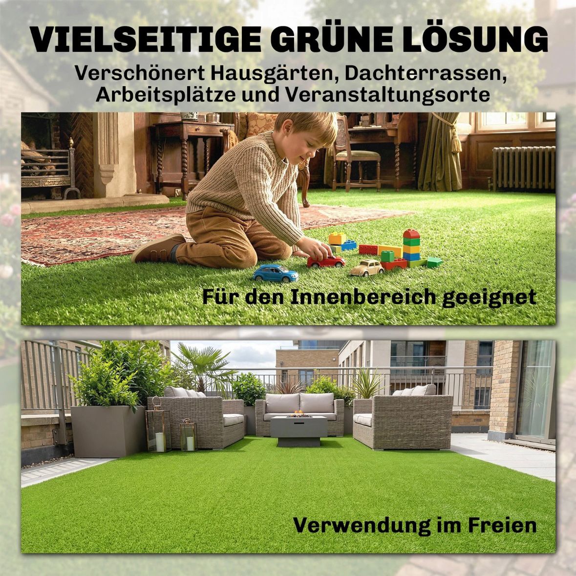 Kunstrasen 100x400cm Outdoor Teppich 10mm Rasen Bodenbelag