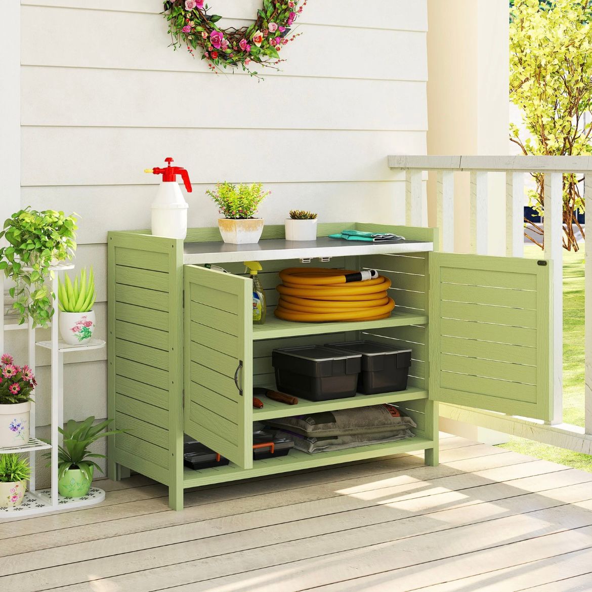 Pflanztisch Unterschrank Gartenschrank Arbeitsplatte Terrassenschrank