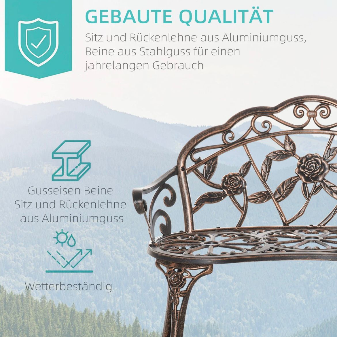 Antik Stil Gartenbank 2-Sitzer Sitzbank Blumenmuster Gartendeko