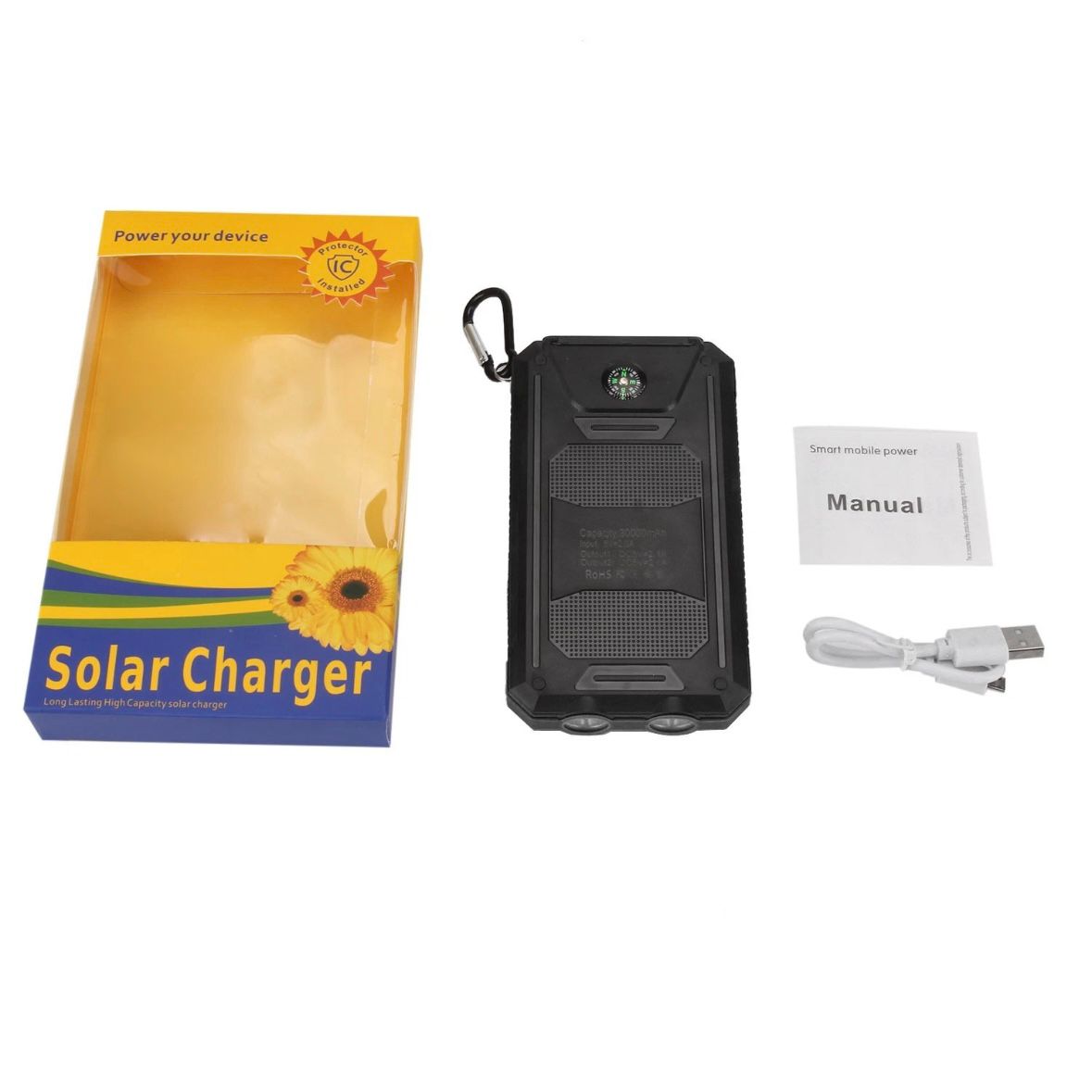 Solar Powerbank 30000mAh Ladegerät Batterie LED 2 USB