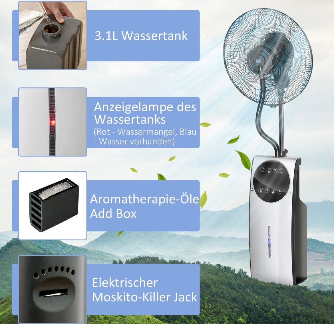 Nebel Ventilator Sprühnebel Standventilator Wasserabkühlung