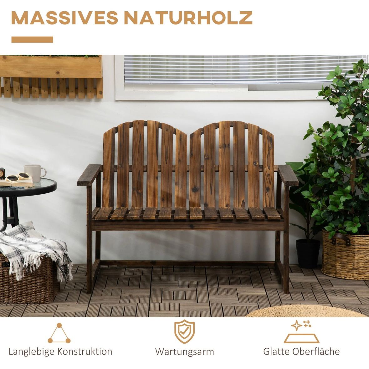 Gartenbank 2 Sitzer Sitzbank Holzbank Rückenlehne Armlehne
